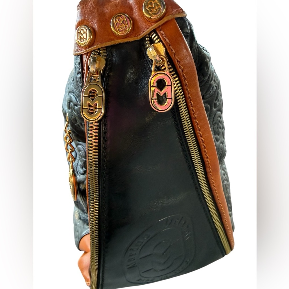 Marino Orlandi Black and Tan Embossed Shoulder Bag - Picture 4 of 6